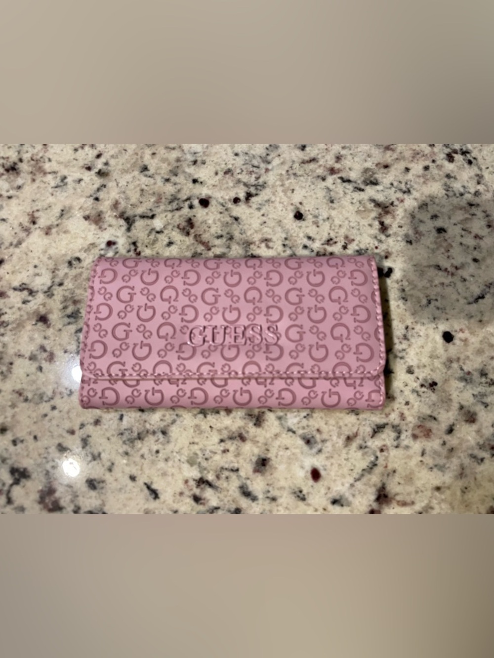 GUESS Pink Logo-Pattern Card & Key Holder